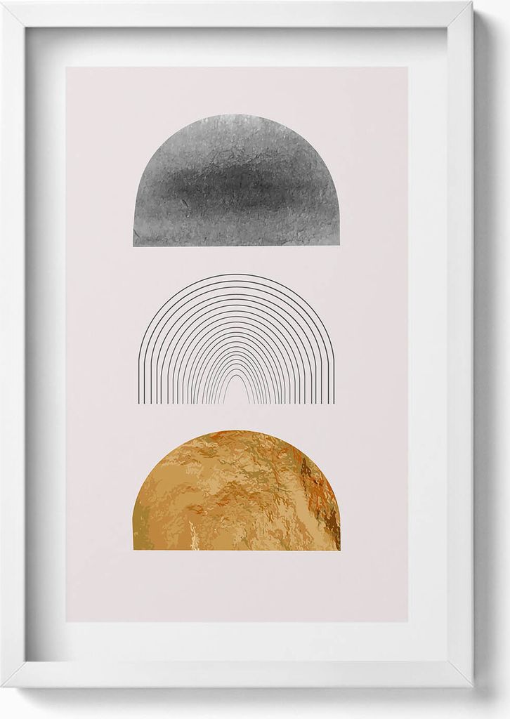 Boho abstrakte minimalistische Formen mit Gold– Wandbild mit Rahmen – Gerahmtes Bild – Wanddekoration – 40x60 cm – Weiß