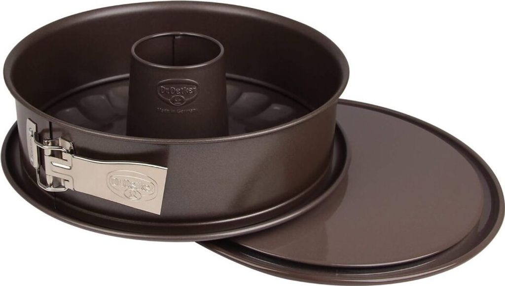 Dr. Oetker Springform Ø 26 cm, runde Backform der Serie Back-Edition aus Stahl mit 2 Böden - Flach- und Rohrboden mit Antihaftbeschichtung (Farbe...