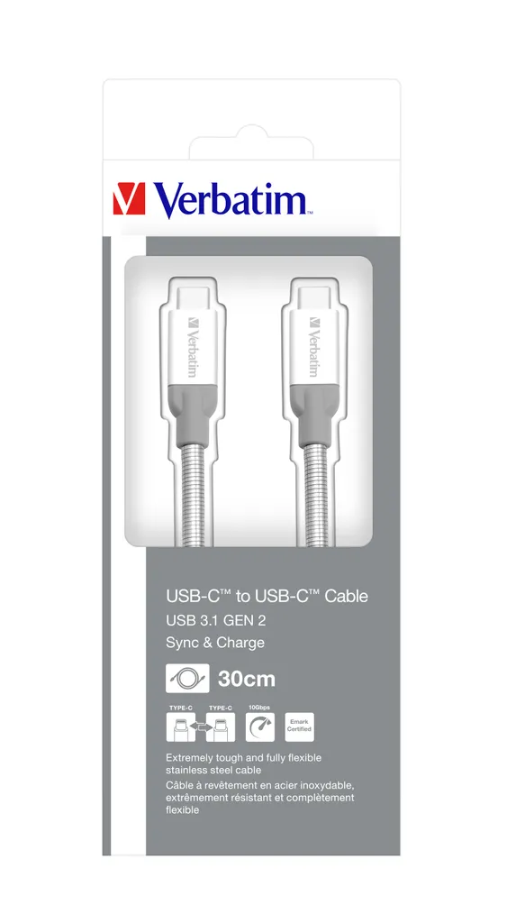 Cavo Verbatim USB-C a USB-C 3.1 Gen2 10Gbps | 30cm Ricarica Rapida 3A