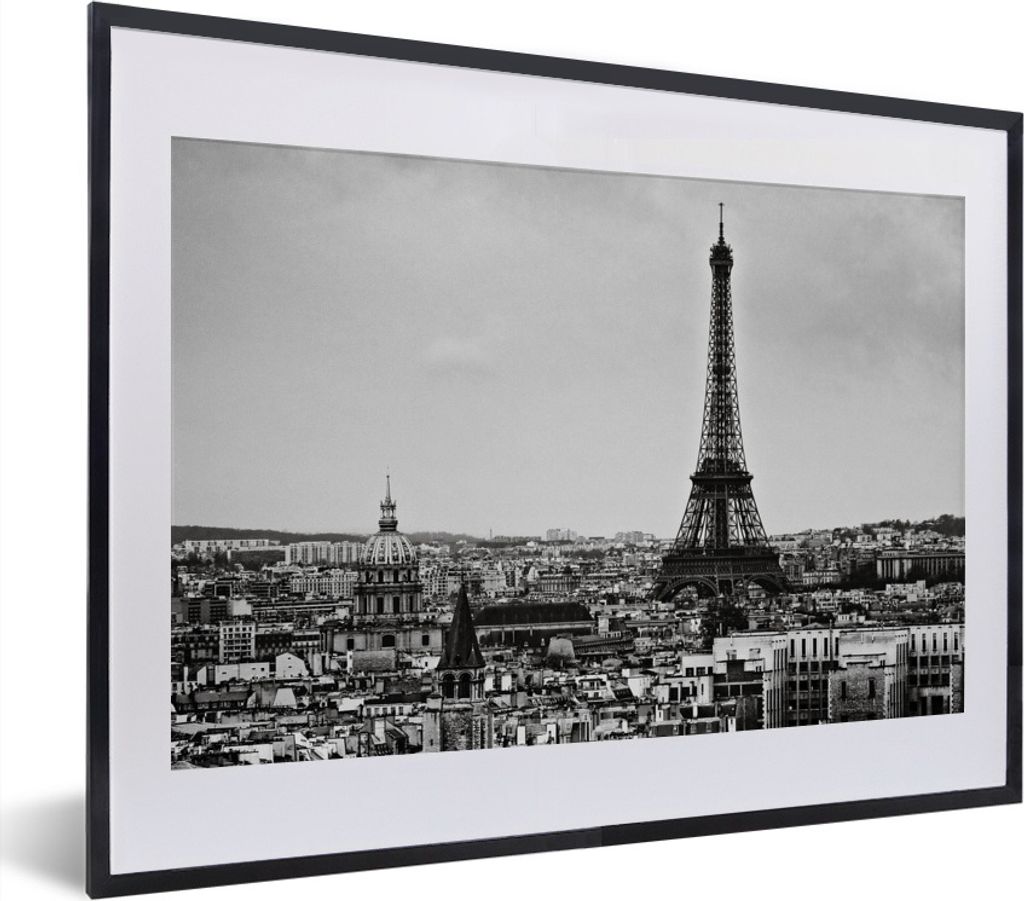 MuchoWow MuchoWow Gerahmtes Poster Die Skyline von Paris 40x30 cm - Poster mit zchwarzem Bilderrahmen - Bilderrahmen - Poster im Rahmen