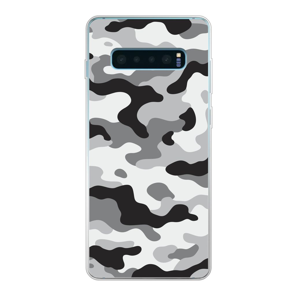 MuchoWow Handyhülle Schutzhülle Hülle für Samsung Galaxy S10 Plus Schwarz-weißes Camouflage-Muster Silikon Softcase Handy Hülle - Schutzhülle