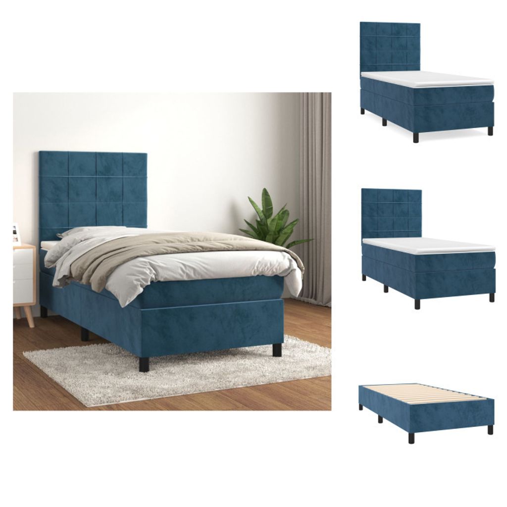vidaXL Boxspringbett mit Matratze Dunkelblau 90x200 cm Samt - Betten & Bettgestelle
