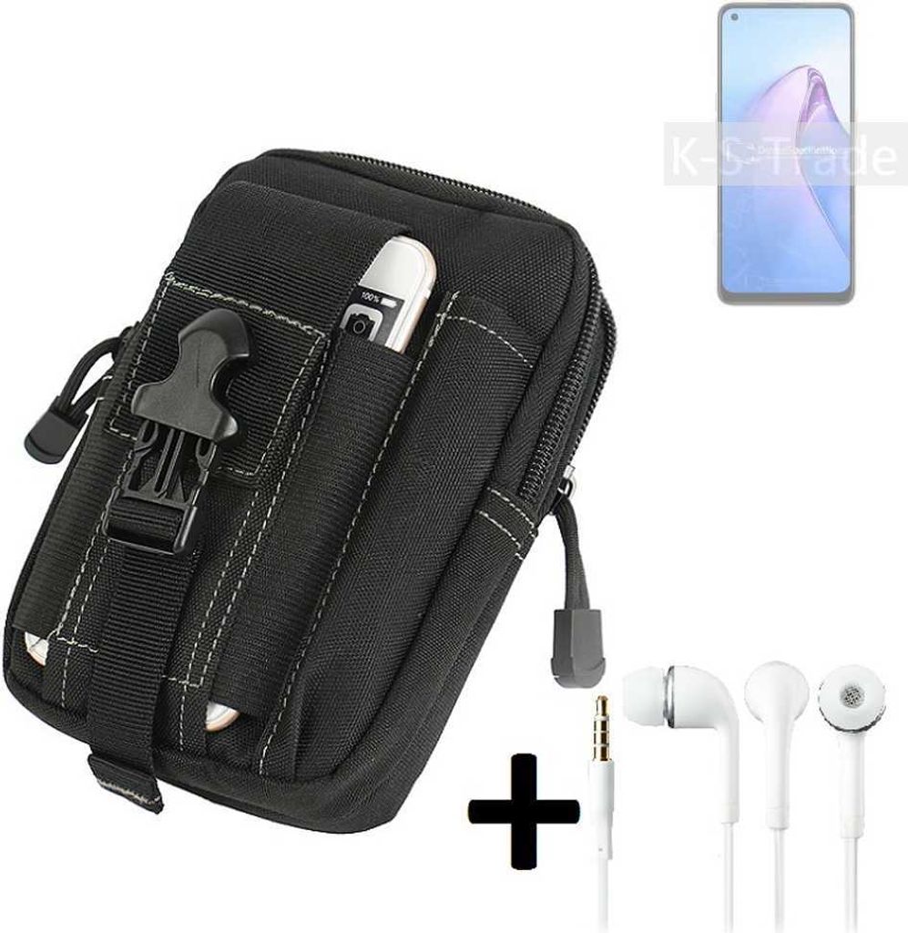 K-S-Trade Gürteltache + Kopfhörer kompatibel mit Oppo Reno8 Global Gürtel Tasche Holster Schutz Hülle Handy Hülle schwarz inkl. Extrafächer