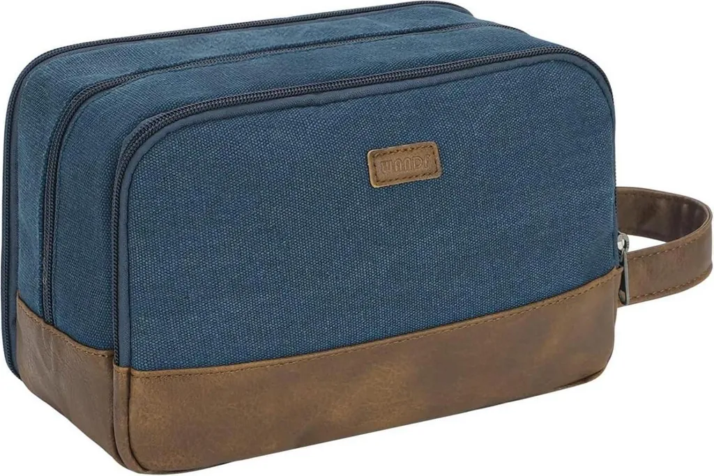 WANDF borsa da toilette da uomo da viaggio doppio kit tela idrorepellente blu