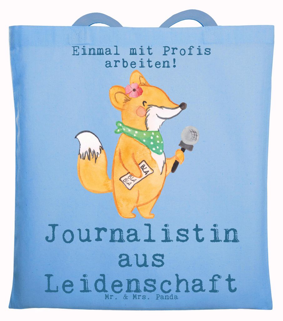 Mr. & Mrs. Panda Shopping Tasche Journalistin Leidenschaft - Sky Blue - Geschenk, Ausbildung, Jutebeutel, Spruch, Laptoptasche, Tote Bag, Reporteri...