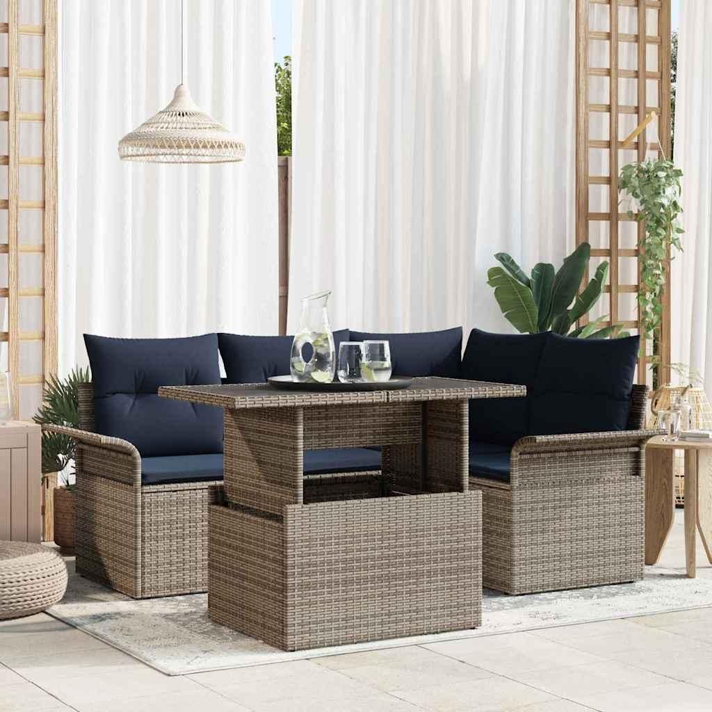 Maison Exclusive - Gartensofa-set mit Kissen mit Speicher 5 pcs Grau Poly Rattan