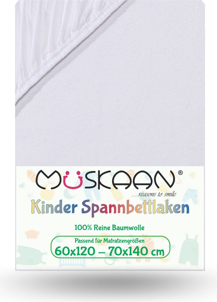Jersey Kinder Spannbettlaken 60x120 cm - 70x140 cm Weiss Produktbild 
