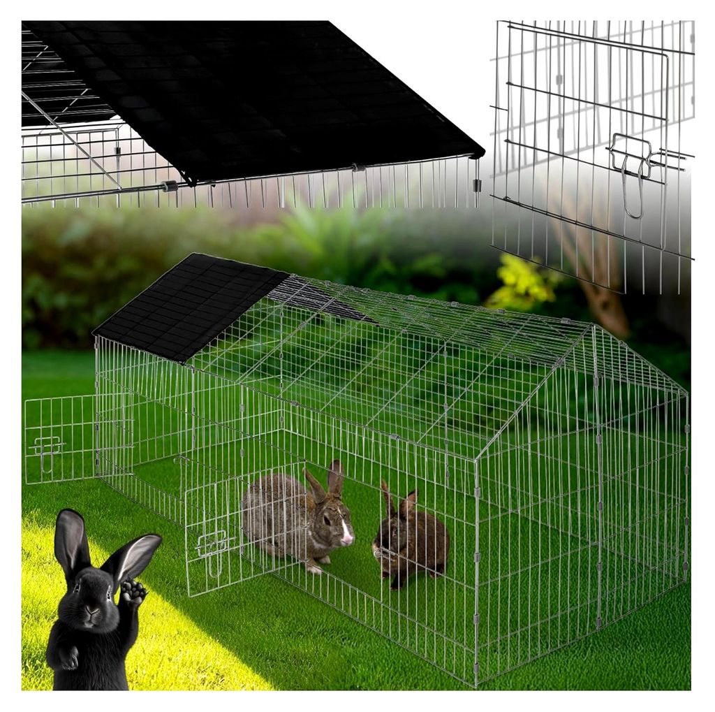 Freilaufgehege für Kaninchen, Hasenstall für den Außenbereich, Käfig für Meerschweinchen, Laufgitter mit Sonnenschutz, Hasenkäfig, Steckzaun,...