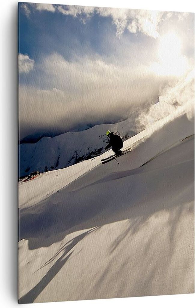 Bild auf Leinwand - Leinwandbild - Einteilig - Berge Ski Winter - 80x120cm - Wand Bild - Wanddeko - Wandbilder - Leinwanddruck - Wanddekoration - L...