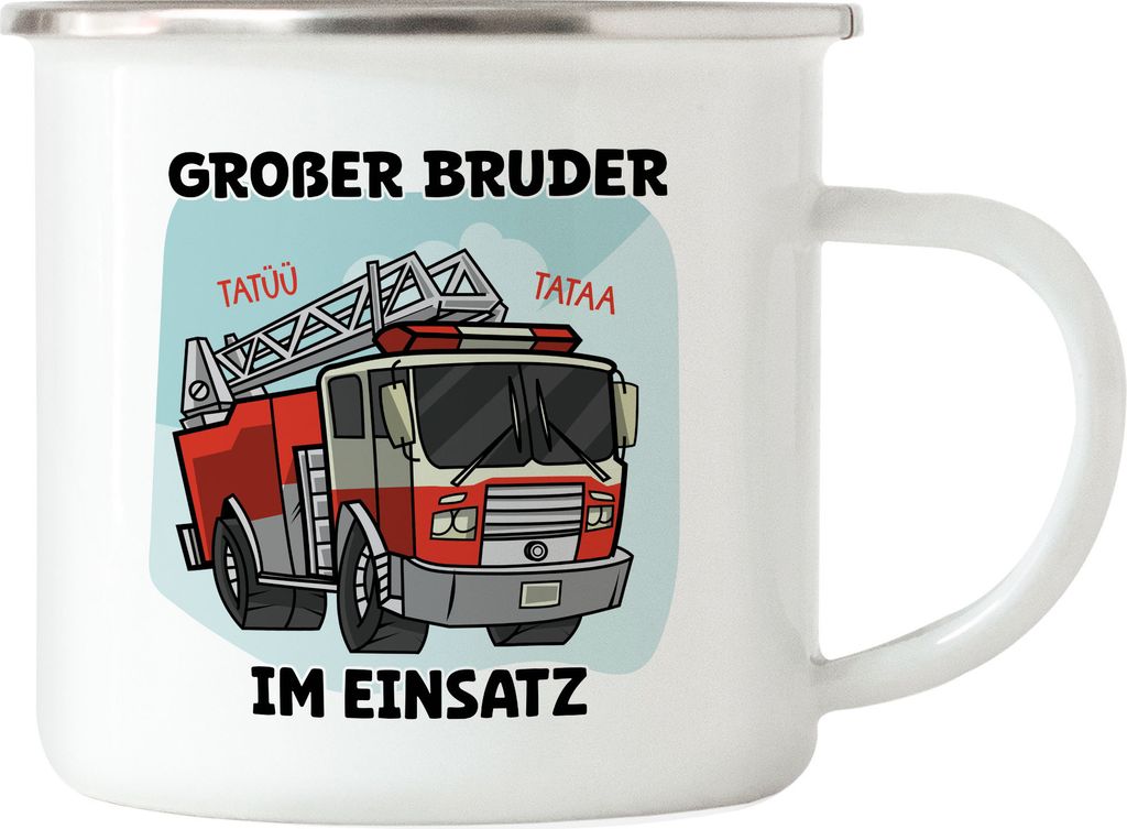 Großer Bruder Emaille Tasse Feuerwehrmann Feuerwehr Beschützer Retter Geschwister Liebe Familie Geborgenheit