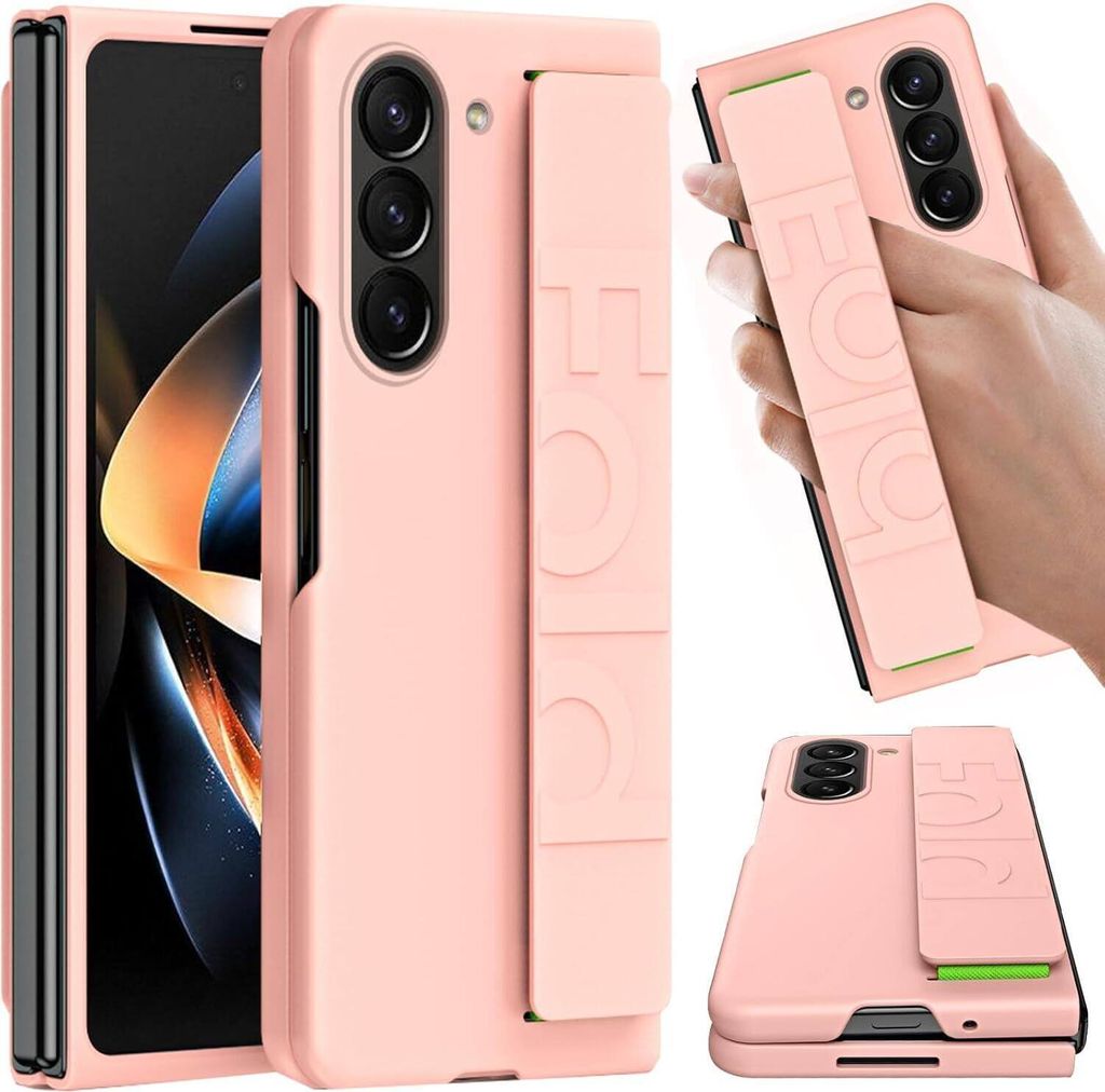 Handyhülle für Samsung Galaxy Z Fold 6 Hülle mit Handschlaufe, PC Matte Anti-Kratzer Gurt Schutzhülle Pink