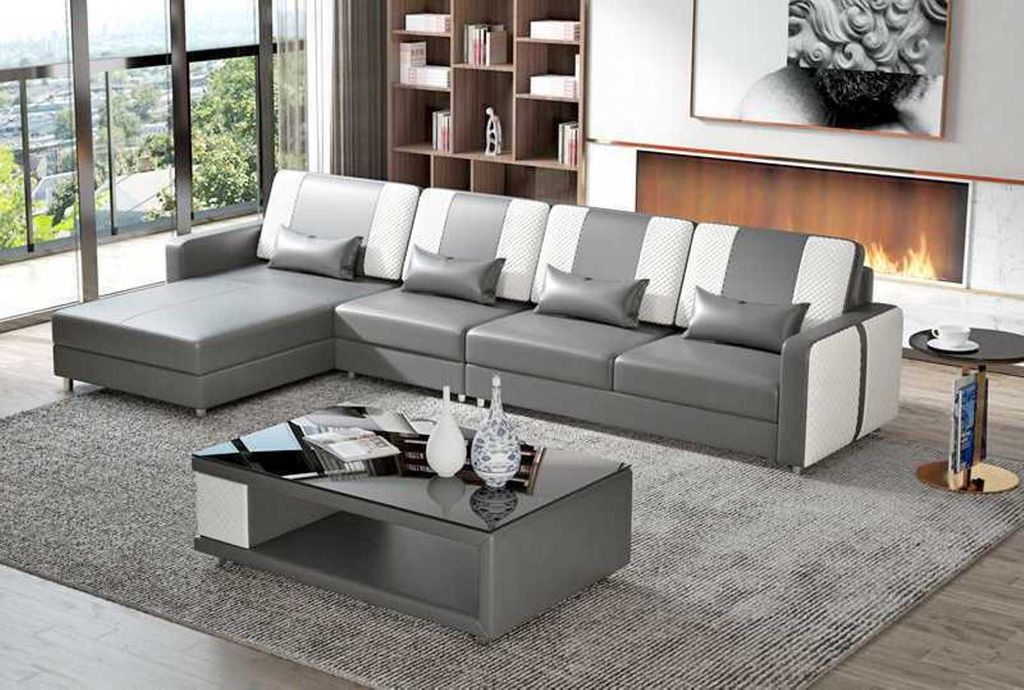 Eckgarnitur Ledersofa Ecksofa L Form Liege Couch Sofa Grau Luxus Neu