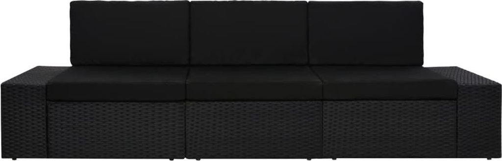 vidaXL Modulares 3-Sitzer-Sofa Poly Rattan Schwarz
