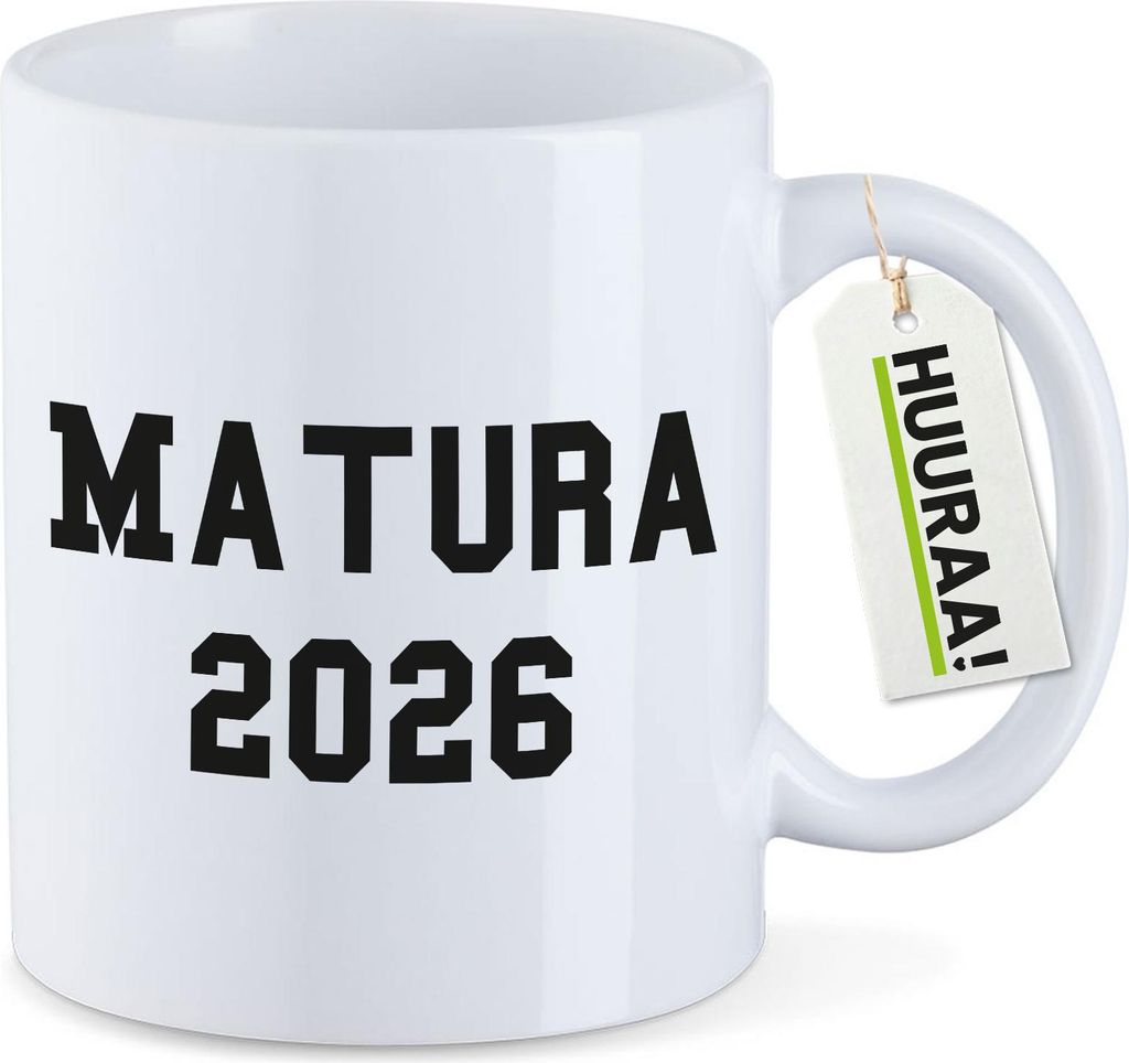 Huuraa Kaffeetasse Matura 2026 Abschluss Österreich / Schweiz 330ml Weiß Keramik Kaffeebecher Geschenkidee