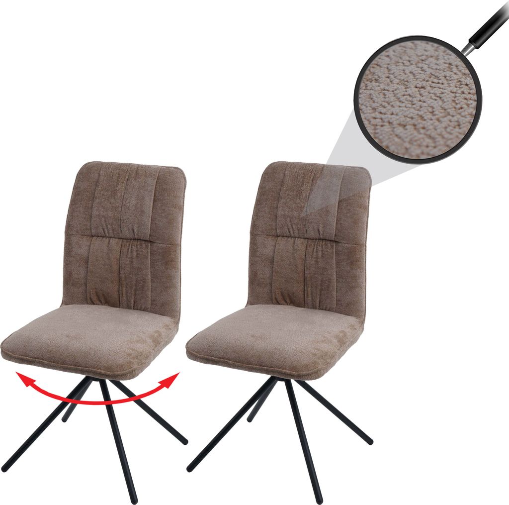 2er-Set Esszimmerstuhl HWC-N99, Küchenstuhl, drehbar Auto-Return, Stoff/Textil Chenille (340g/m²) hellbraun