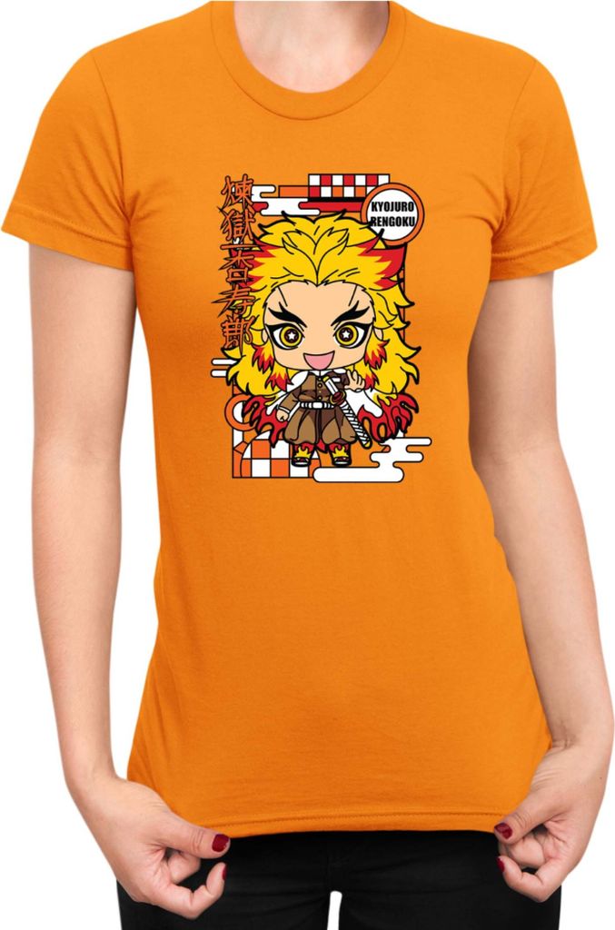 Damen T-Shirt Demon Anime Slayer Kimetsu No Yaiba Chibi Kyojuro Rengoku, Lady L / Orange
