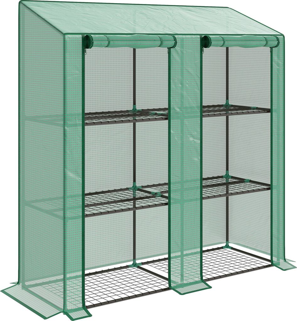 Mini-Gewächshaus, 3 Etagen, 6 Drahtregale, 2 Öffnungen, Kunststoff-Plane, Grün