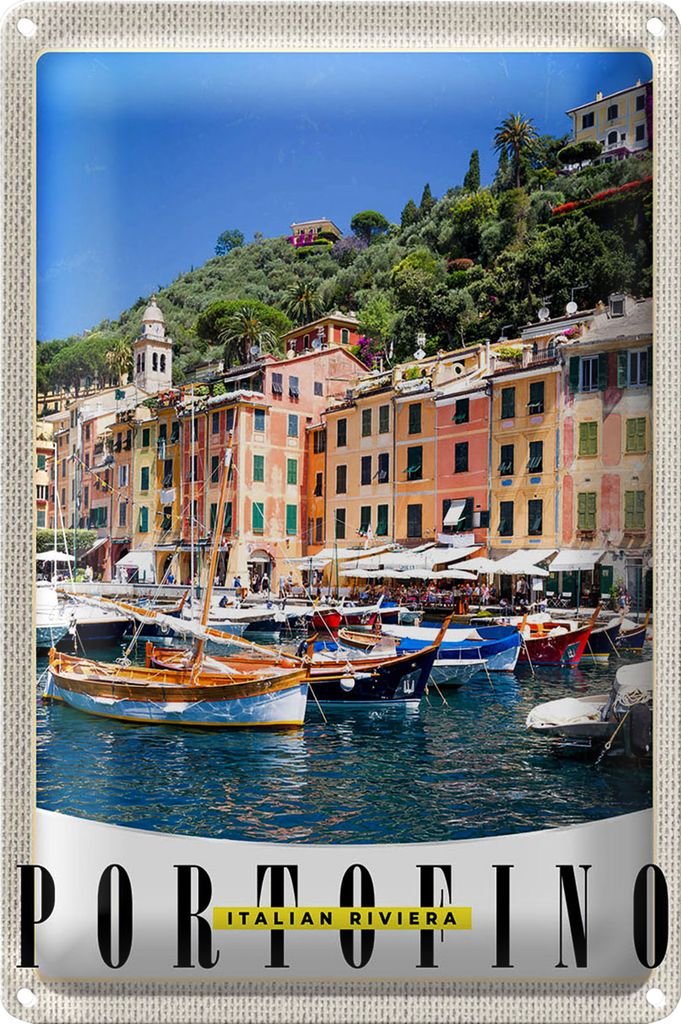 Blechschild Reise 20x30cm Portofino Italien Riviera Meer
