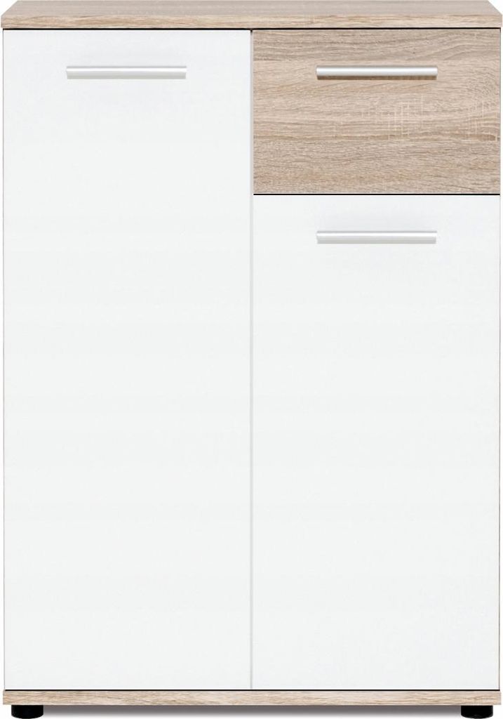 Kommode - mit 2 Tür - mit Schublade - 60 x 85 x 35 cm B/H/T - Weiß / Sonoma - Moderne Sideboard - Hochwertige Qualität - für Wohnzimmer