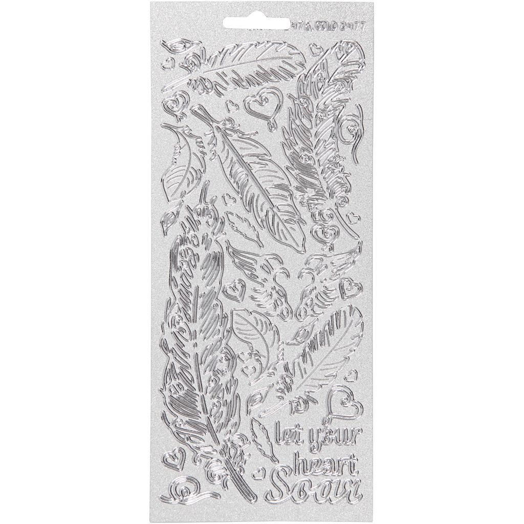 Creativ Firmenaufkleber, Federn, Bogen 10x23 cm, silber, 1 Bogen