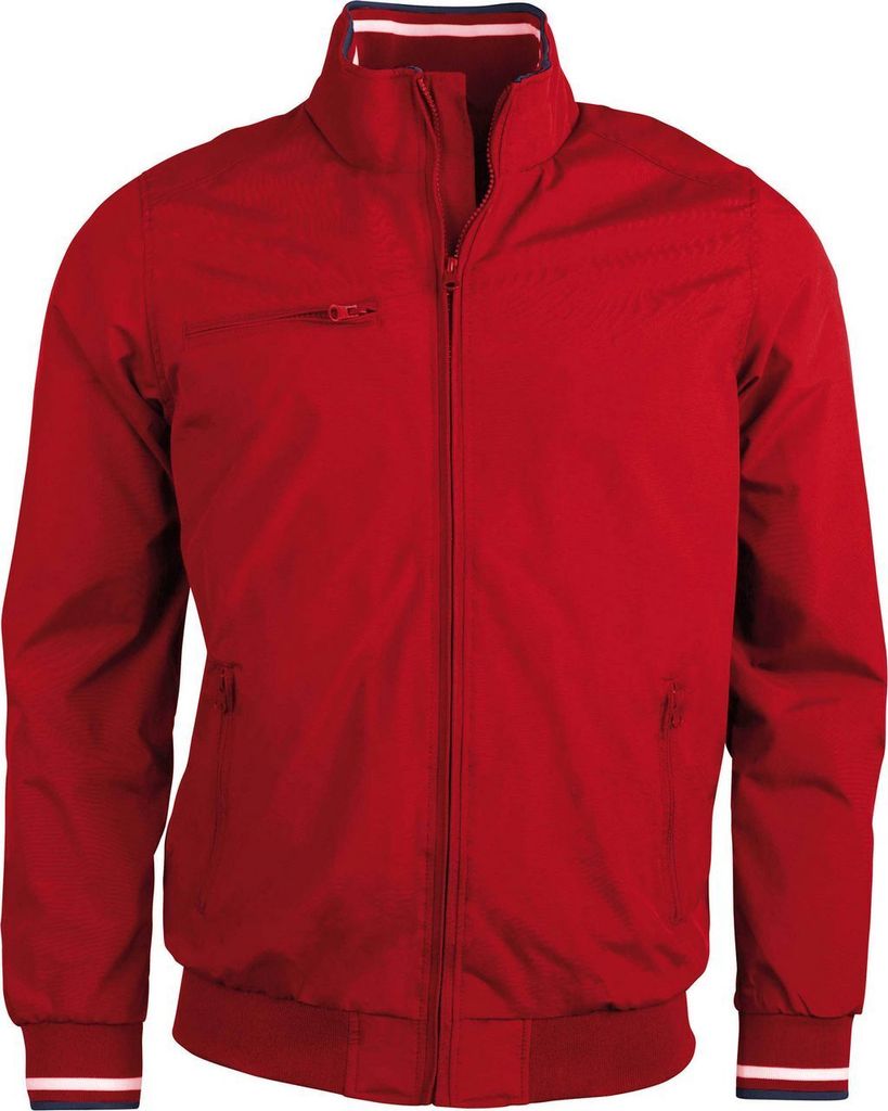 Kariban Herren Blouson Jacke Sweat Hooded Bomberjacke Kapuze, Größe:S, Farbe:Red/White/Navy