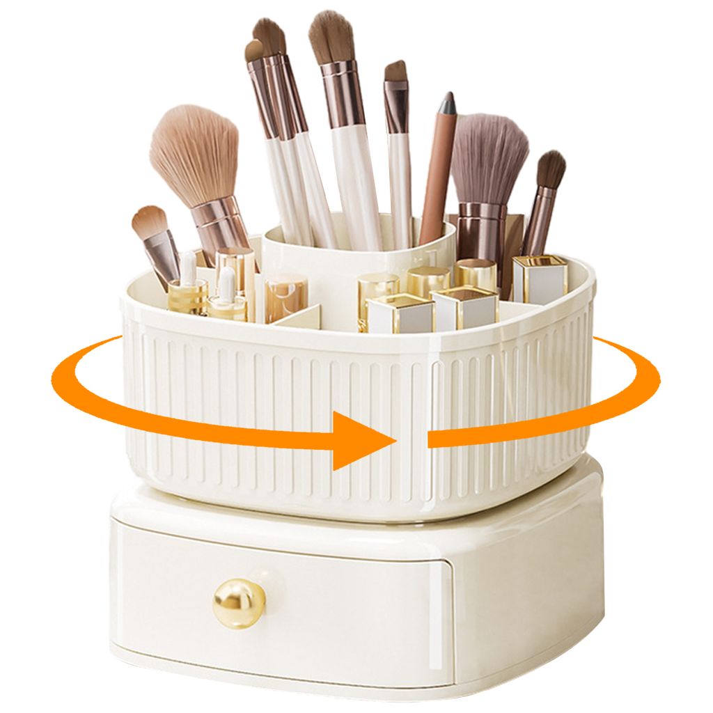 Kosmetik-Make-up-Organizer, 360° drehbarer Pinsel-Organizer mit Schublade, Kosmetikregal, Frisiertisch-Organizer, Kosmetik-Organizer für Raumdeko...