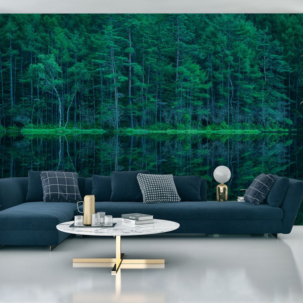 Muralo XXL Vlies FOTOTAPETE See im WALD Baum 3D Effekt Reflexion (B) 368 cm x (H) 254 cm Tapete Wandtapete WOHNZIMMER SCHLAFZIMMER 5130