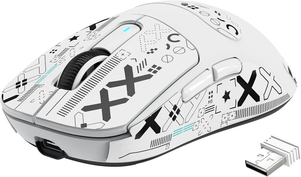 SUPERLIGHT Kabellose Gaming-Maus, 49g Ultraleicht Mouse, 26000DPI, PixArt PAW3395, 2.4G/BT/Kabelgebunden, PTFE Feet, Bis zu 200 Std. Akku