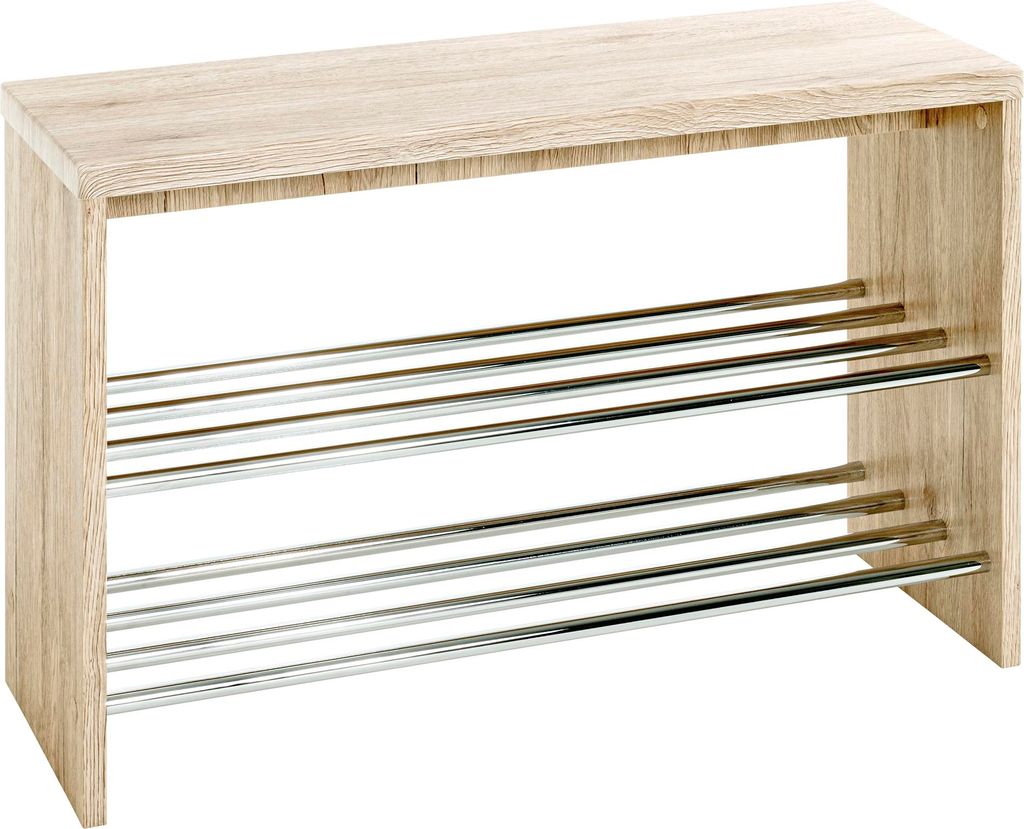 HAKU Möbel Schuhbank Sitzbank Schuhregal chrom, eiche San Remo - MDF, Metall, B/H/T: 81x55x30 cm