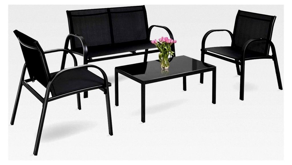 4-teiliges Gartenmöbel-Set, Terrassenmöbel mit Bank, 2 Stühlen und Couchtisch, Lounge Balkonmöbel Set für den Außenbereich, Gartengarnitur f...