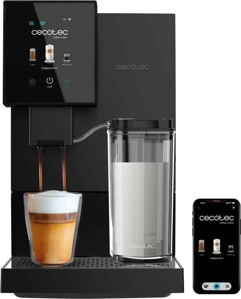 Cecotec Kompakte Superautomatische Kaffeemaschine mit Wifi Cremmaet Compactccino Connected. 1350W, 19 Bars, TFT-Bildschirm und APP, Mahlwerk, Tank ...
