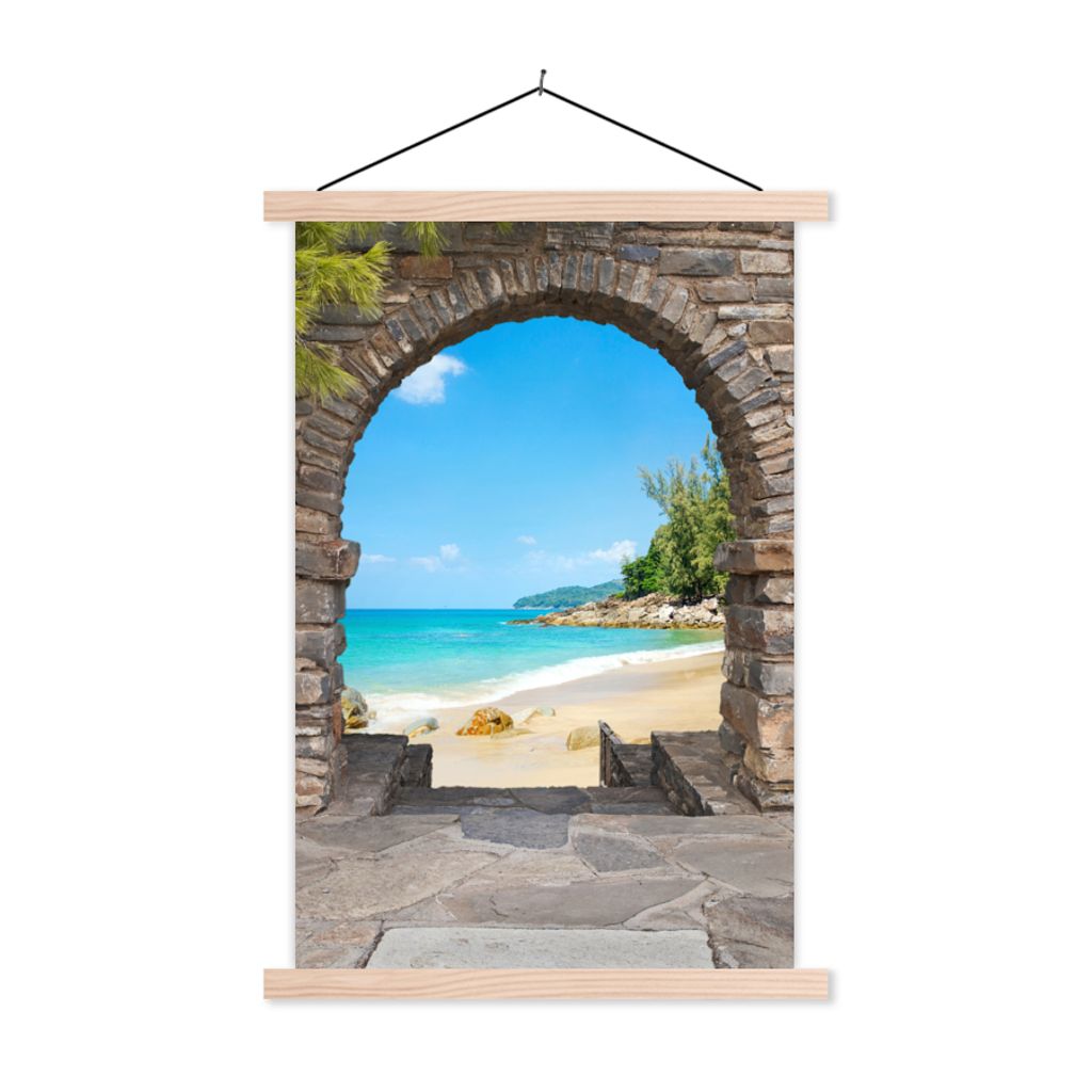 MuchoWow Textilposter Transparent - Strand - Tropisch - Sommer 40x60 cm mit holzfarbenen Rahmen - Poster