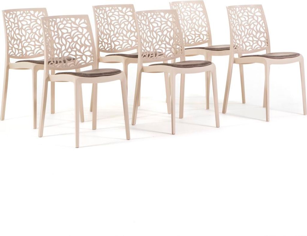 Set aus 6 stühlen aus polypropylen mit glasfaserverstärkung und gepolsterter samt-sitzfläche – robuste, elegante und bequeme stühle, stapelba...