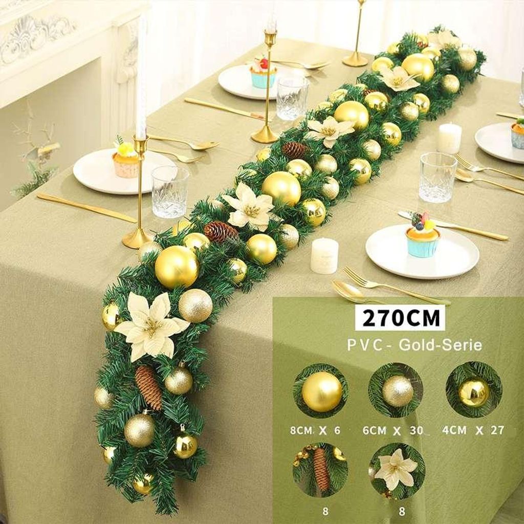 Weihnachtsgirlande 2,7m Künstliche Tannengirlande Deko PVC Für Zuhause & Schaufenster, Gold-Serie