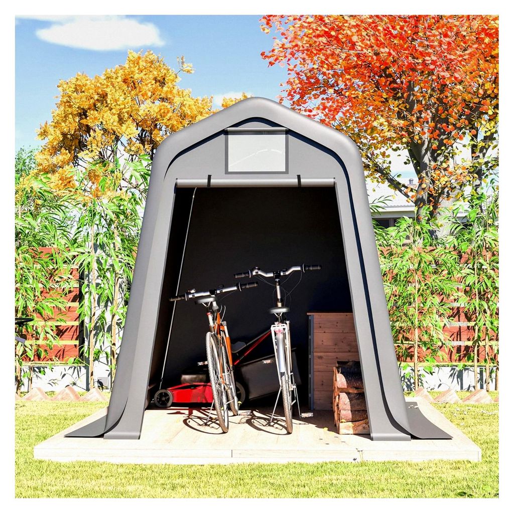 Aufbewahrungsschuppen 245x183x217 cm, Gerätehaus Carport wasserdicht mit PE-Material und Rollos, Fahrradunterstand UV- und windfest Grau