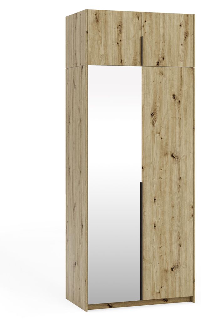 Margaret Hadas24 Kleiderschrank APOLLONIA I mit Spiegel, Drehtürenschrank, moderner, Schrank, viel Stauraum100 x 250cm (artisan, schwarze Griffe)