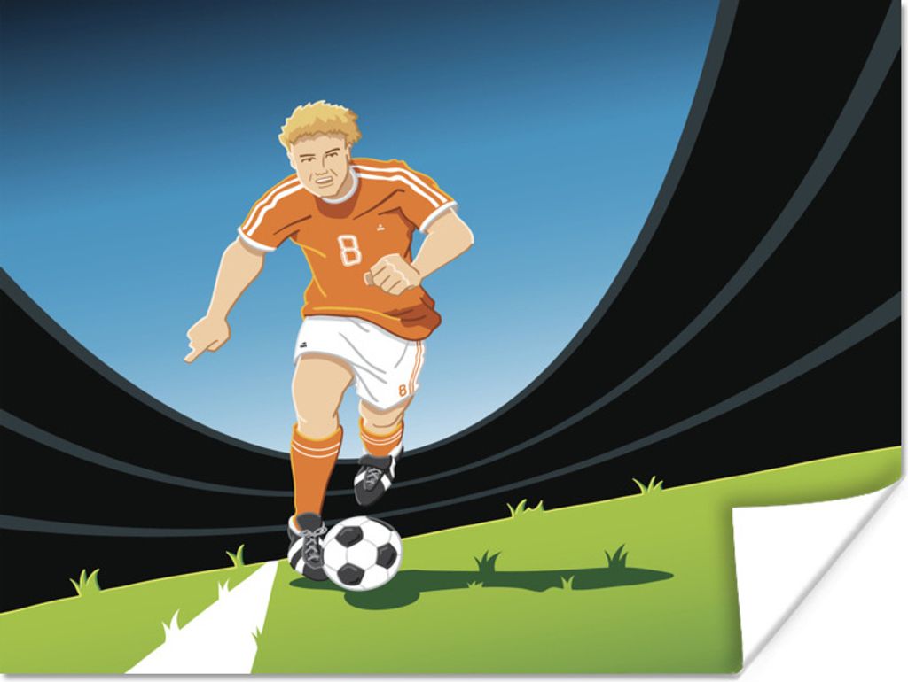 MuchoWow Poster Eine Illustration eines Spielers in einem Fußballstadion 160x120 cm - Foto Plakat