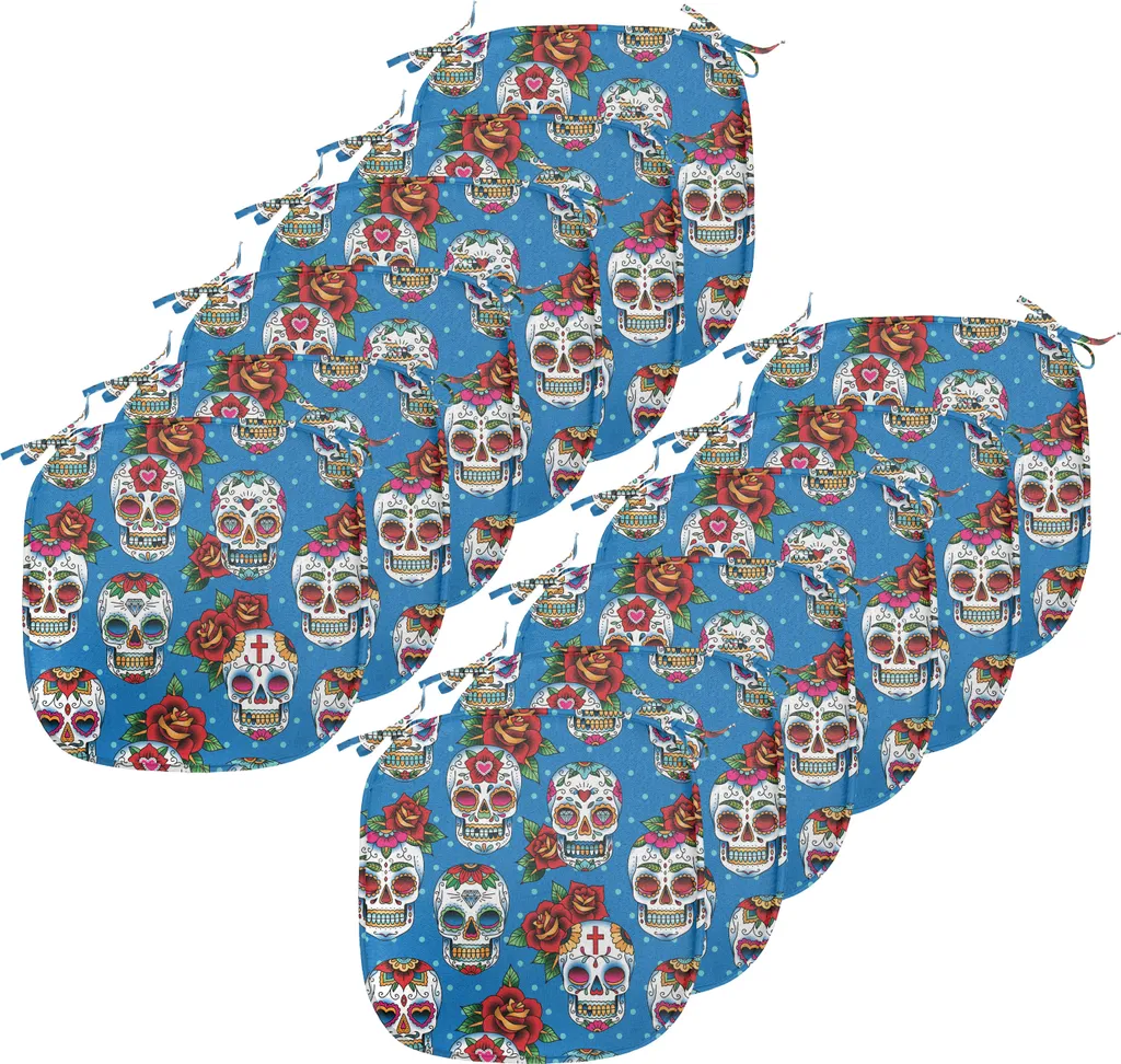 Galette de Chaise Anti-Tache et Confortable Lot de 12 Sugar Skull 40cm