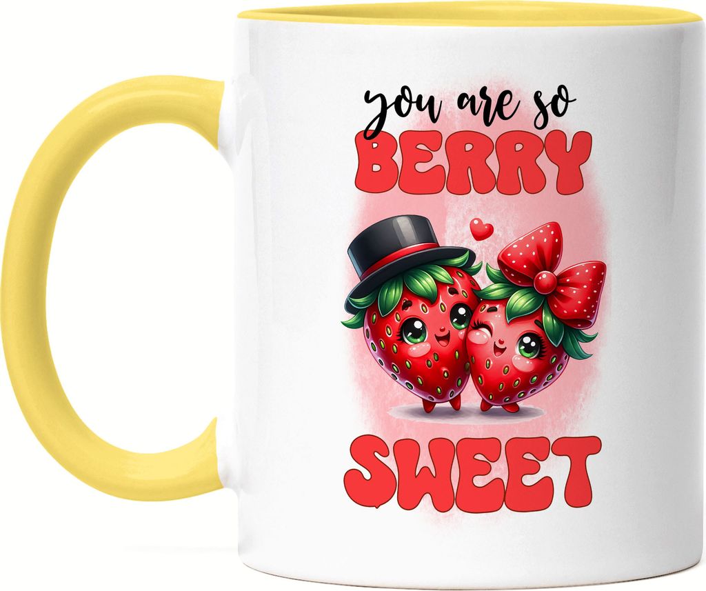 You Are So Berry Sweet Erdbeeren Paar Liebe Spruch Tasse Gelb