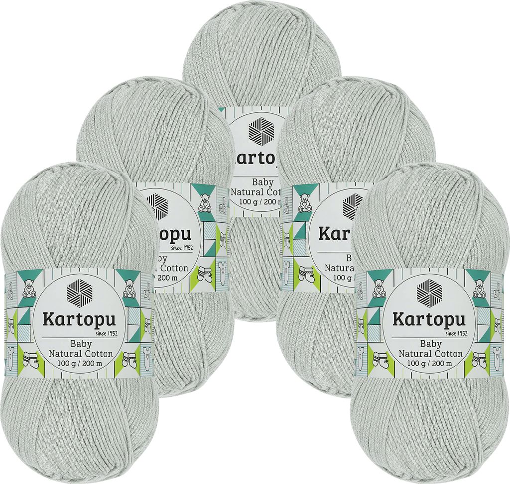 0,5kg Kartopu Baby Natural Baumwolle Häkelgarn Strickgarn Acryl-Baumwolle Farbwahl, Farbe:K920 hellgrau