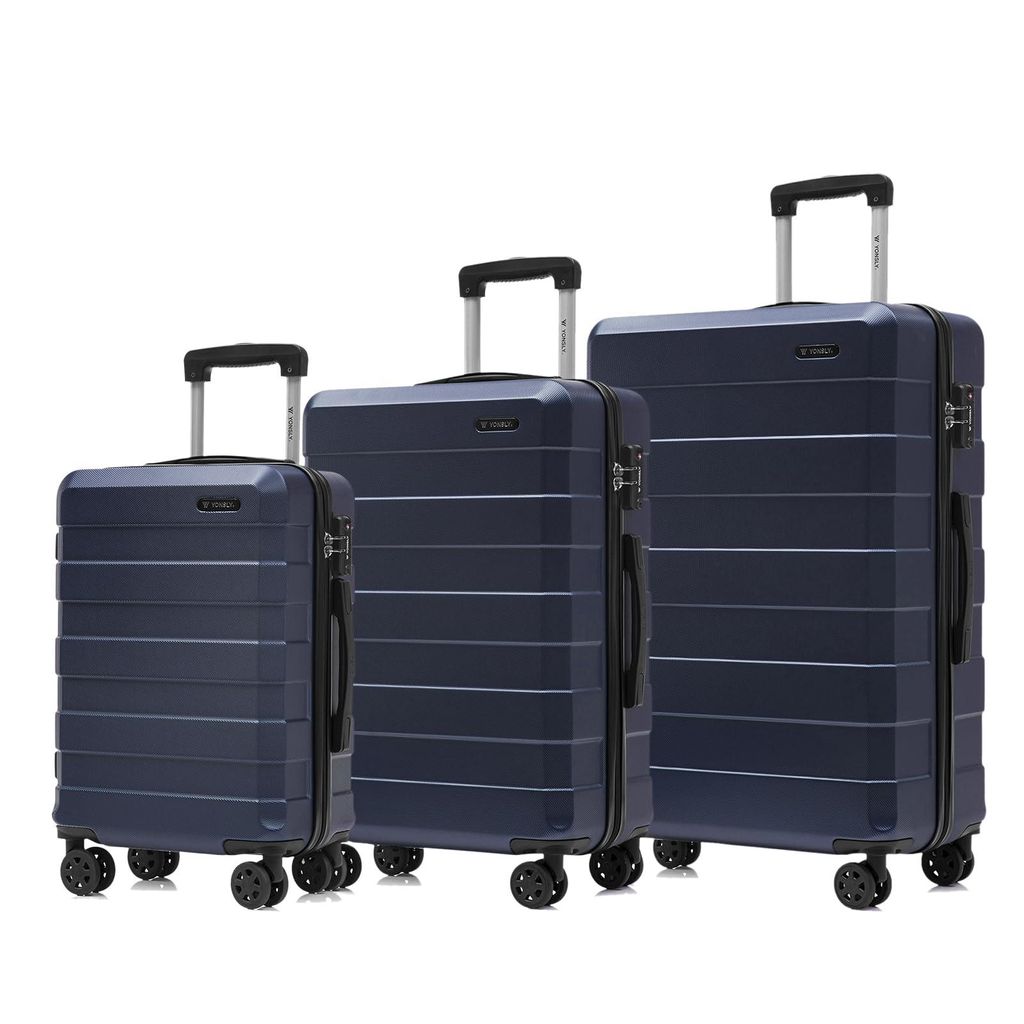 yonsly Premium Reisekoffer TSA-Schloss,YKK-Reißverschluss Hartschalen-Koffer Kabinenkoffer Rollkoffer Suitcase Handgepäck (Dunkelblau, L-XL-Set)
