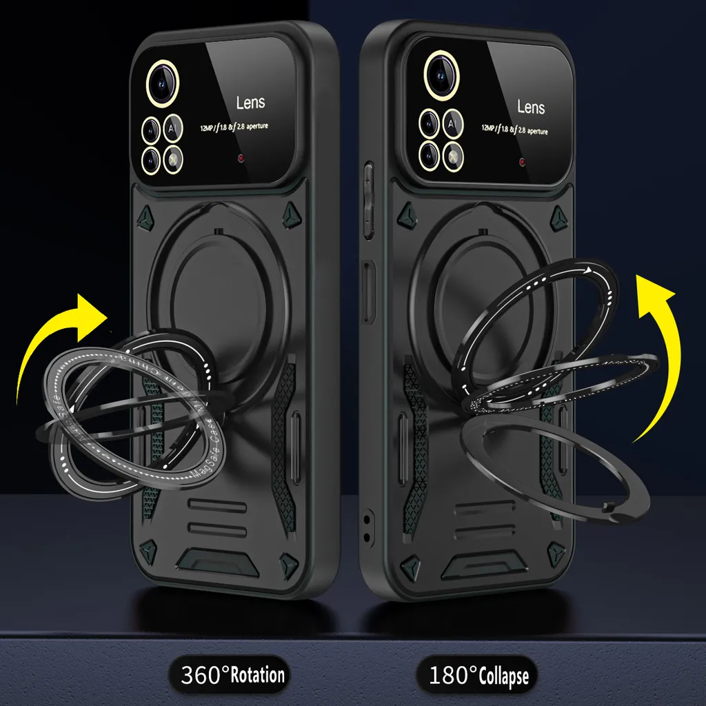 ESTH® Custodia per Xiaomi Poco X4 GT con Custodia per Fotocamera Scorrevole e Supporto ad Anello [Cover Paraurti Compatibile con Supporto Magnetico per Auto], Nero