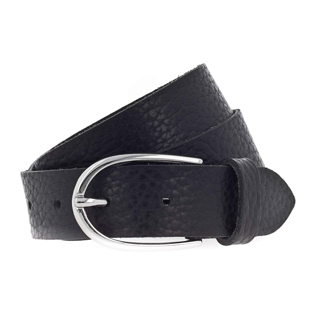 Vanzetti Damen Gürtel - Ledergürtel, Metall Schnalle. Metall-Optik Schwarz 85 cm