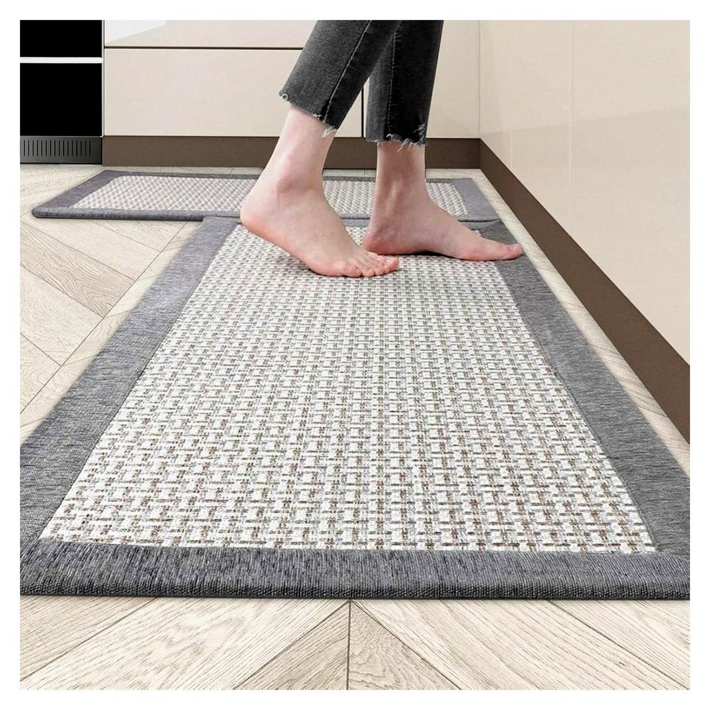 Küchenteppich, waschbar und rutschfest, aus Baumwolle und Leinen gewebt, saugfähig, Küchenläufer für Küche, Esszimmer, Waschküche (Grau, 50x...