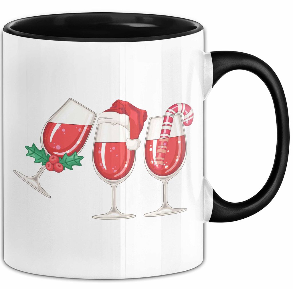 Weihnachten Weinglas Tasse Geschenk Weihnachtliche Grafik Weinliebhaber Kaffee-Becher (Schwarz)