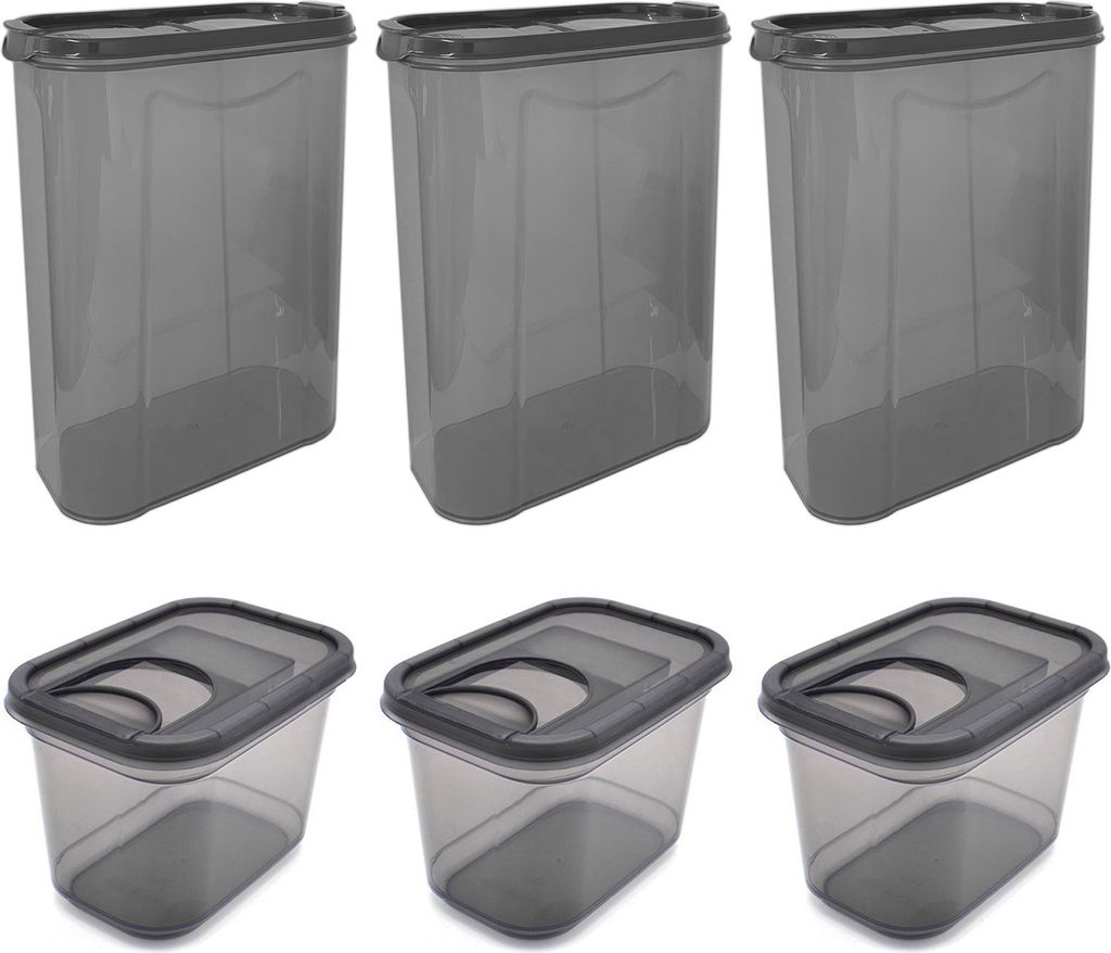 6er Set Schüttdose Grau Vorratsdose 3x 1,3 Liter & 3x 2,8 Liter Aufbewahrungsdose Streudosen Frischhaltedosen Müslidose Lebensmittel Vorratsbehä...