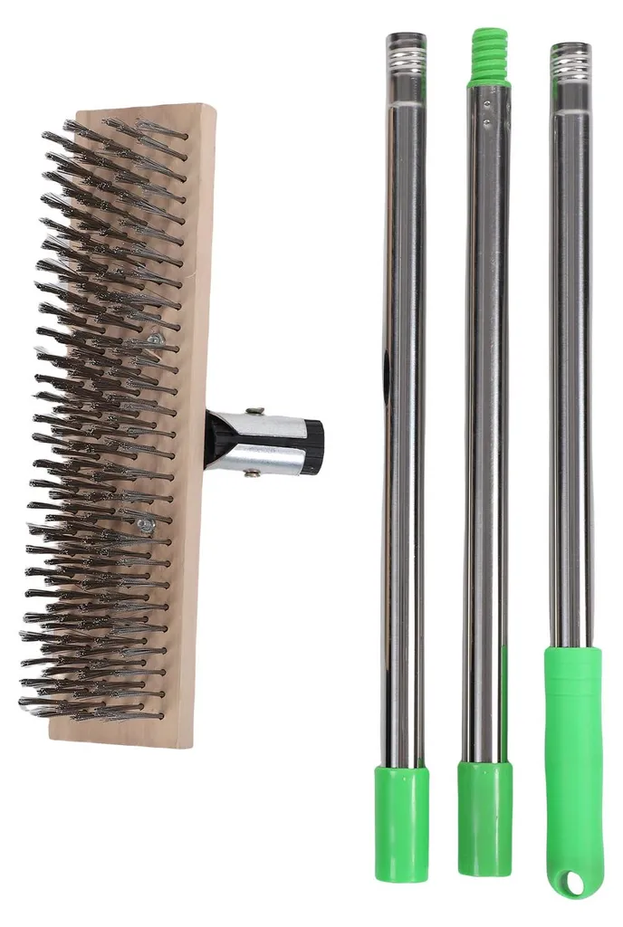 Brosse anti-mousse sol inox 30 cm et manche télescopique pour escalier