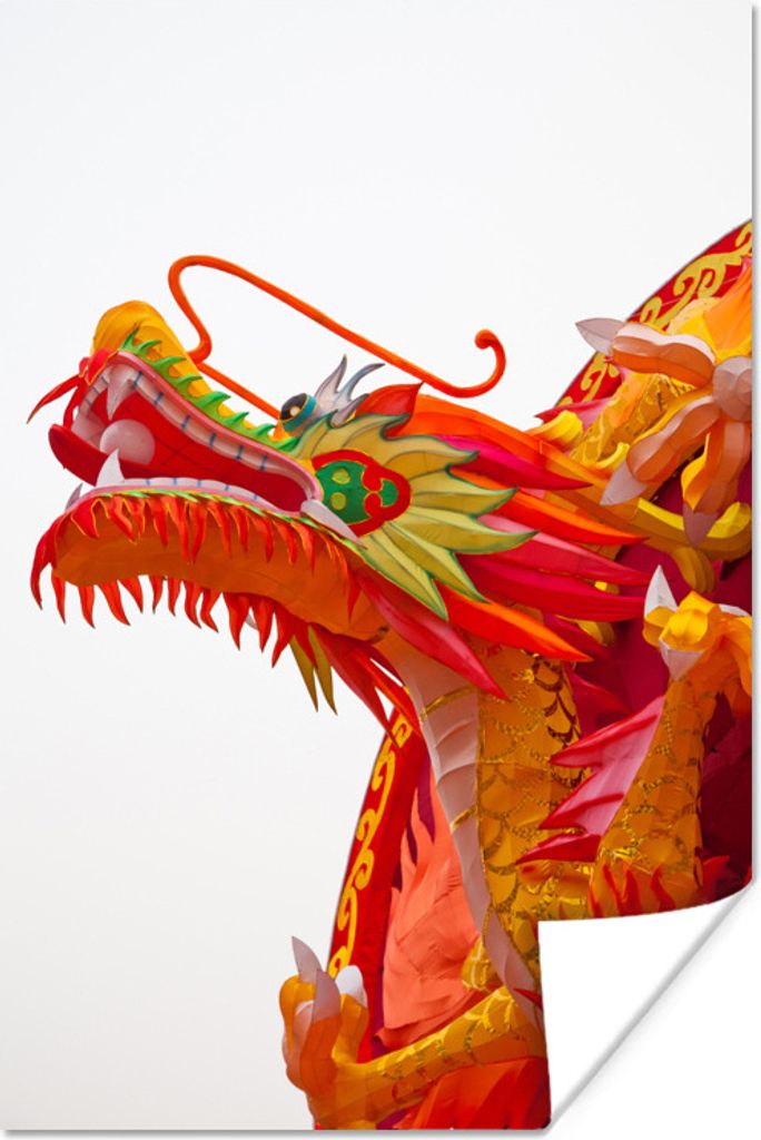 MuchoWow Poster Roter chinesischer Drache vor einem weißen Hintergrund 40x60 cm - Plakate für die Wand - Poster Babyzimmer
