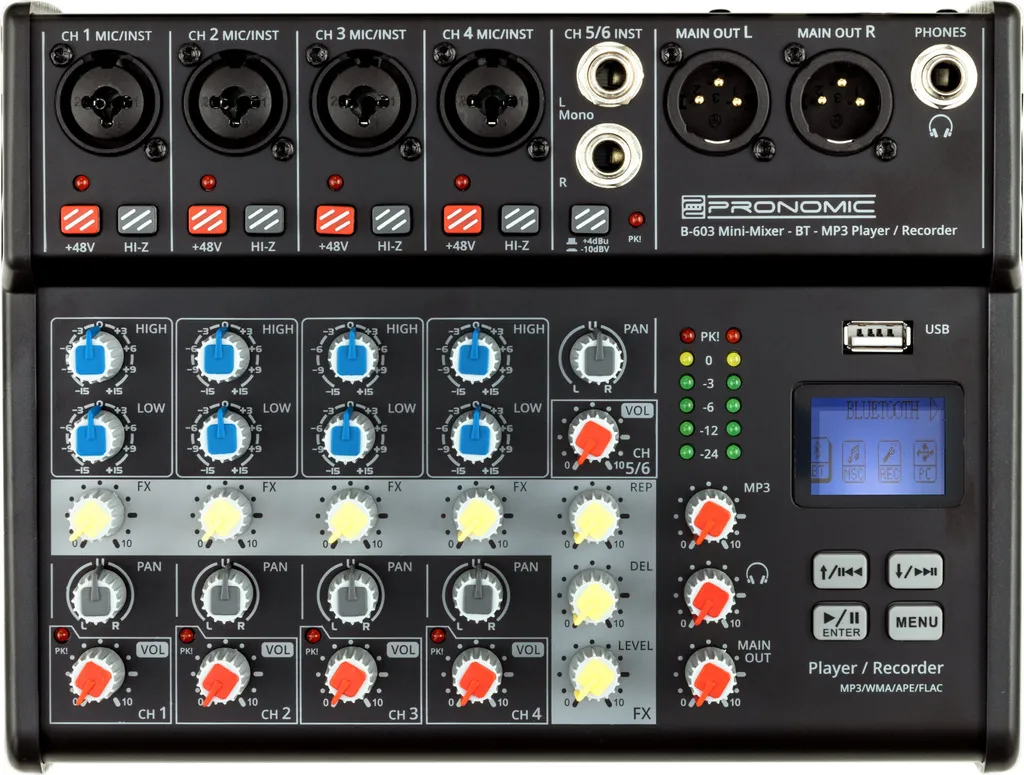 Console de mixage compacte Pronomic B-603 interface audio USB et BT