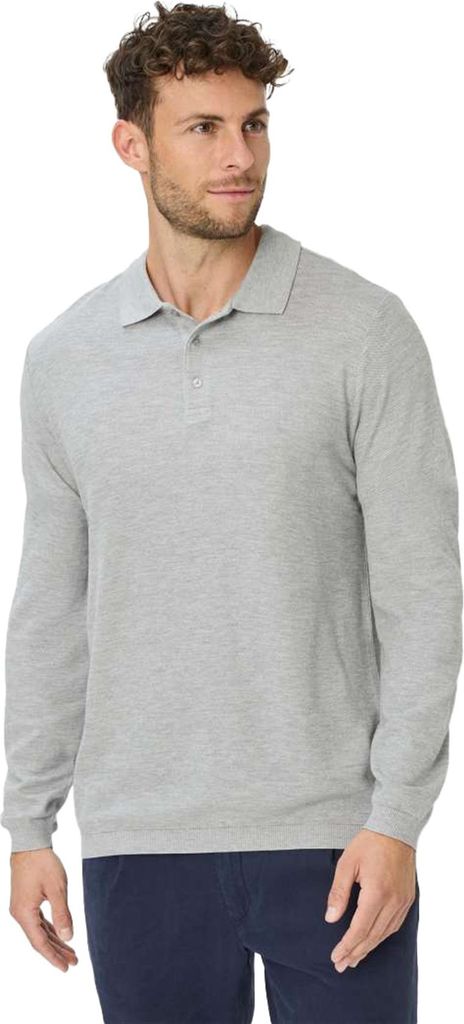 Brax Poloshirt langärmlig grau einfarbig Baumwolle